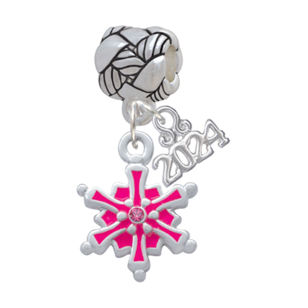Delight Jewelry Enamel Snowflake with Clear Crystal Woven Rope Charm Bead Dangle with Year 2024 Image 6