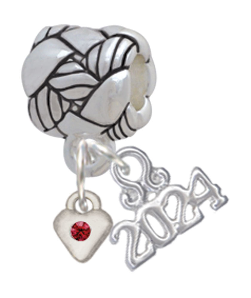 Delight Jewelry Silvertone Mini Birthday Month Crystal Heart Woven Rope Charm Bead Dangle with Year 2024 Image 1