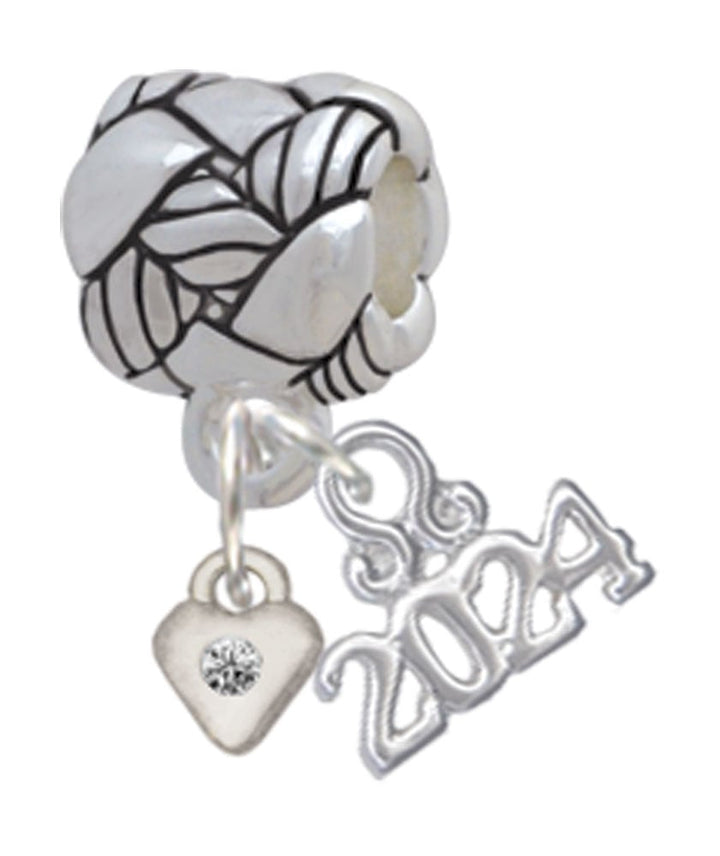 Delight Jewelry Silvertone Mini Birthday Month Crystal Heart Woven Rope Charm Bead Dangle with Year 2024 Image 1