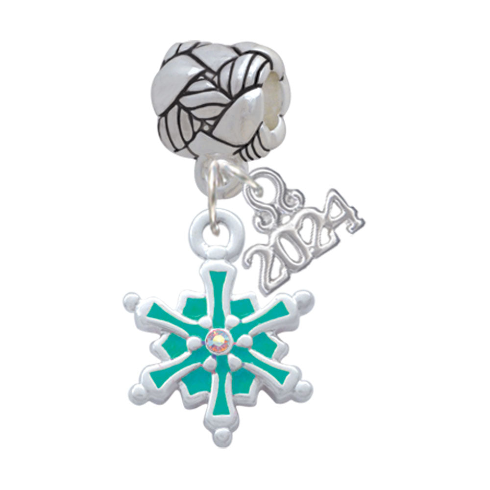 Delight Jewelry Enamel Snowflake with Clear Crystal Woven Rope Charm Bead Dangle with Year 2024 Image 1