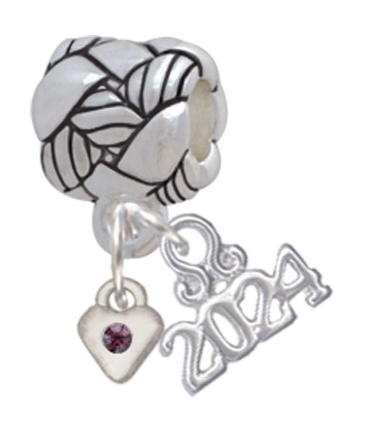Delight Jewelry Silvertone Mini Birthday Month Crystal Heart Woven Rope Charm Bead Dangle with Year 2024 Image 3