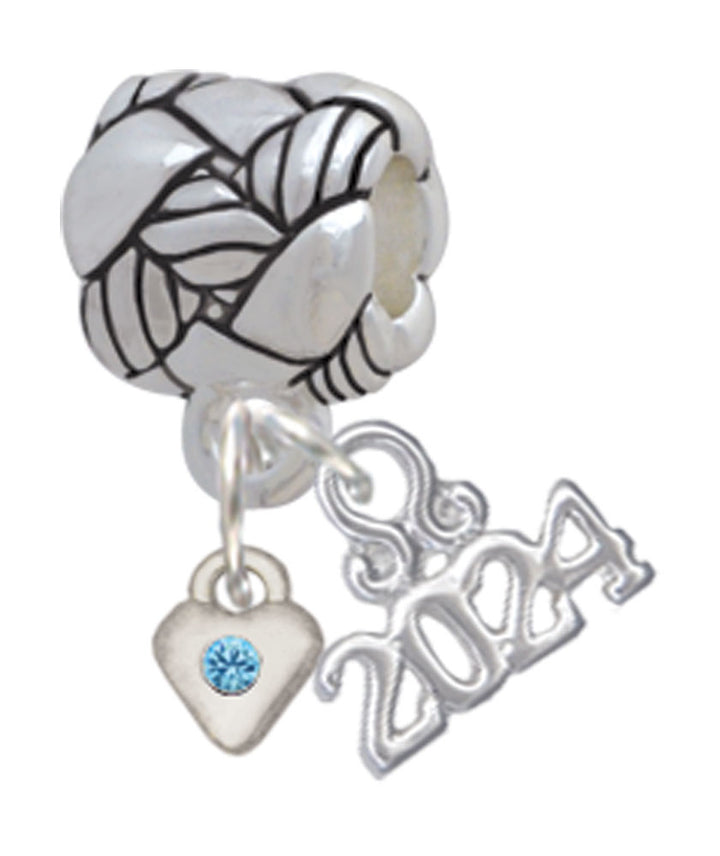 Delight Jewelry Silvertone Mini Birthday Month Crystal Heart Woven Rope Charm Bead Dangle with Year 2024 Image 4