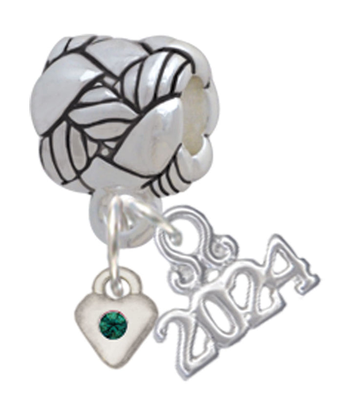Delight Jewelry Silvertone Mini Birthday Month Crystal Heart Woven Rope Charm Bead Dangle with Year 2024 Image 4