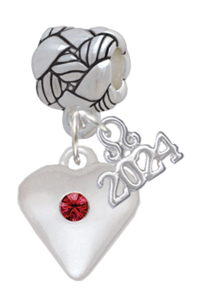 Delight Jewelry Silvertone Large Birthday Month Crystal Heart Woven Rope Charm Bead Dangle with Year 2024 Image 1