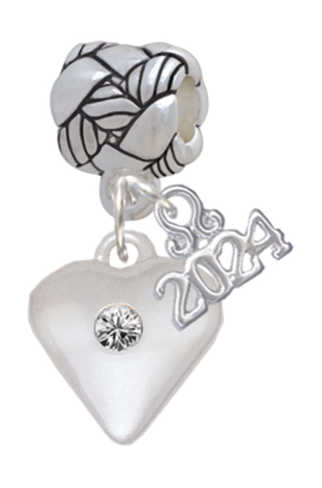 Delight Jewelry Silvertone Large Birthday Month Crystal Heart Woven Rope Charm Bead Dangle with Year 2024 Image 2