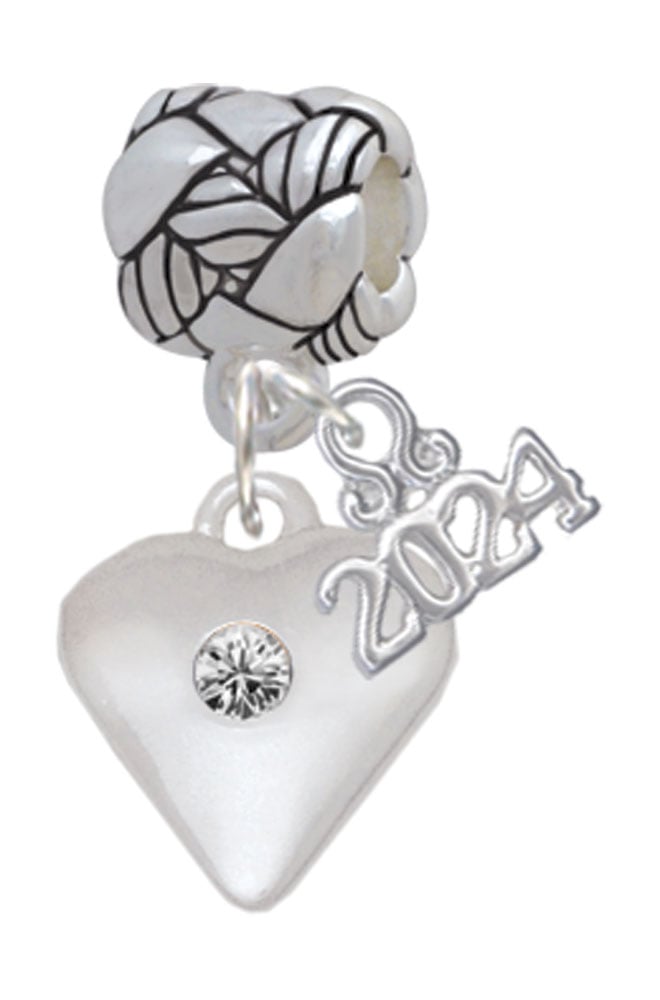 Delight Jewelry Silvertone Large Birthday Month Crystal Heart Woven Rope Charm Bead Dangle with Year 2024 Image 1