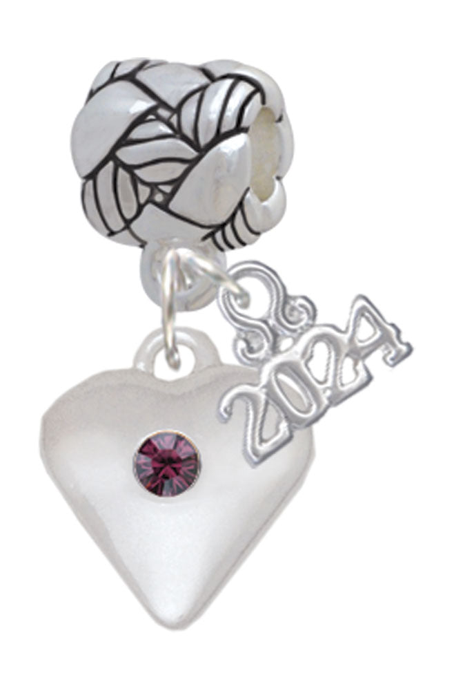 Delight Jewelry Silvertone Large Birthday Month Crystal Heart Woven Rope Charm Bead Dangle with Year 2024 Image 3