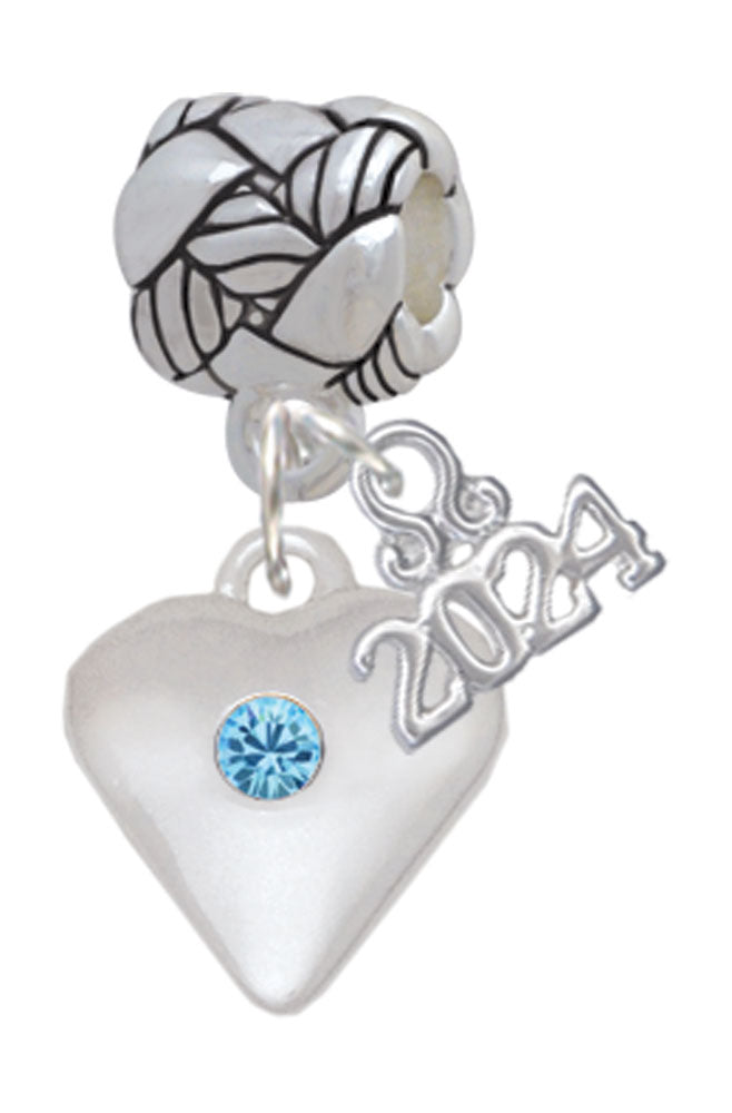 Delight Jewelry Silvertone Large Birthday Month Crystal Heart Woven Rope Charm Bead Dangle with Year 2024 Image 4