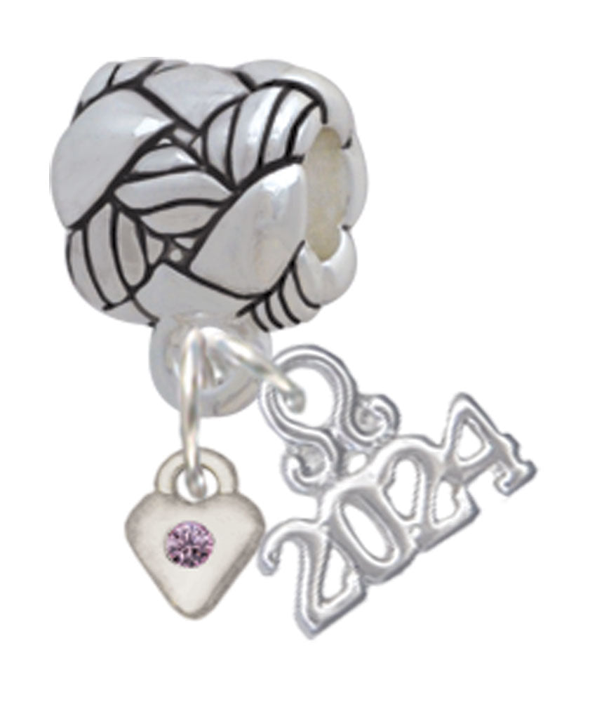 Delight Jewelry Silvertone Mini Birthday Month Crystal Heart Woven Rope Charm Bead Dangle with Year 2024 Image 6