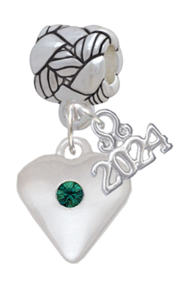 Delight Jewelry Silvertone Large Birthday Month Crystal Heart Woven Rope Charm Bead Dangle with Year 2024 Image 4