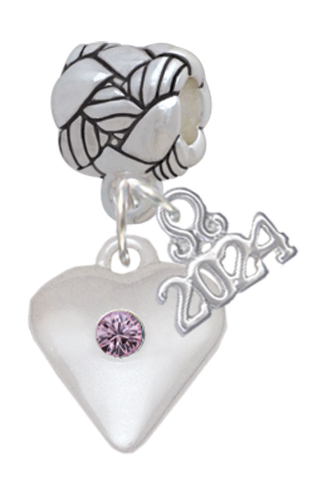 Delight Jewelry Silvertone Large Birthday Month Crystal Heart Woven Rope Charm Bead Dangle with Year 2024 Image 6