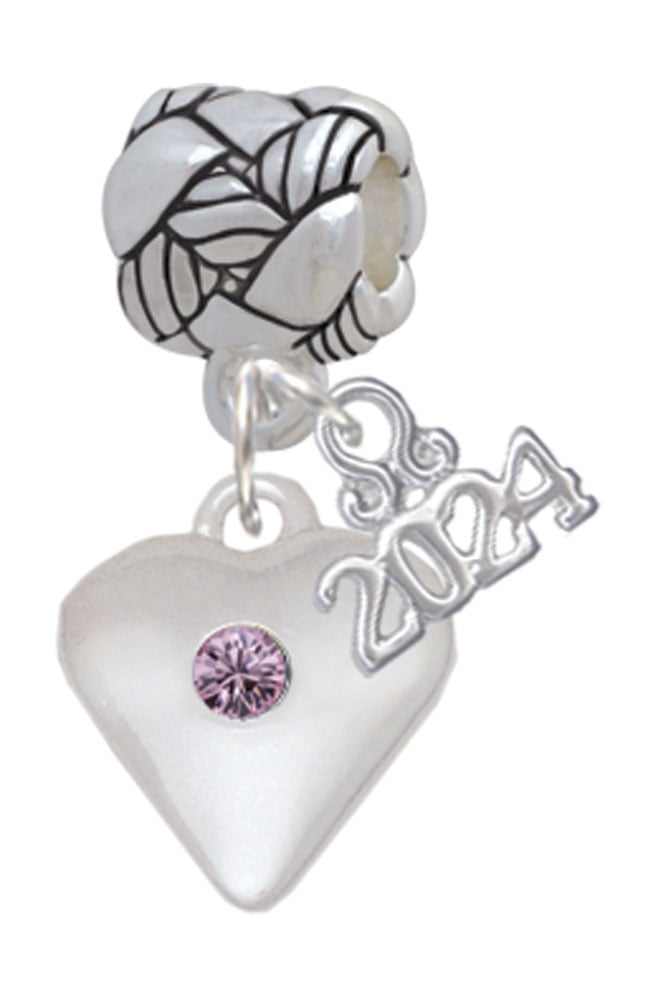 Delight Jewelry Silvertone Large Birthday Month Crystal Heart Woven Rope Charm Bead Dangle with Year 2024 Image 1