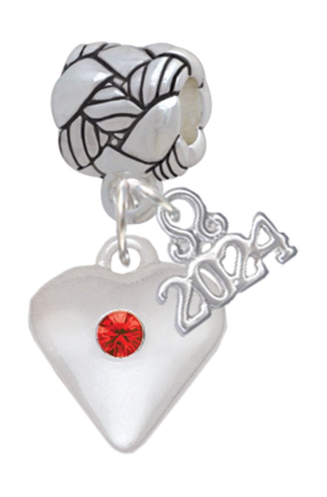 Delight Jewelry Silvertone Large Birthday Month Crystal Heart Woven Rope Charm Bead Dangle with Year 2024 Image 1