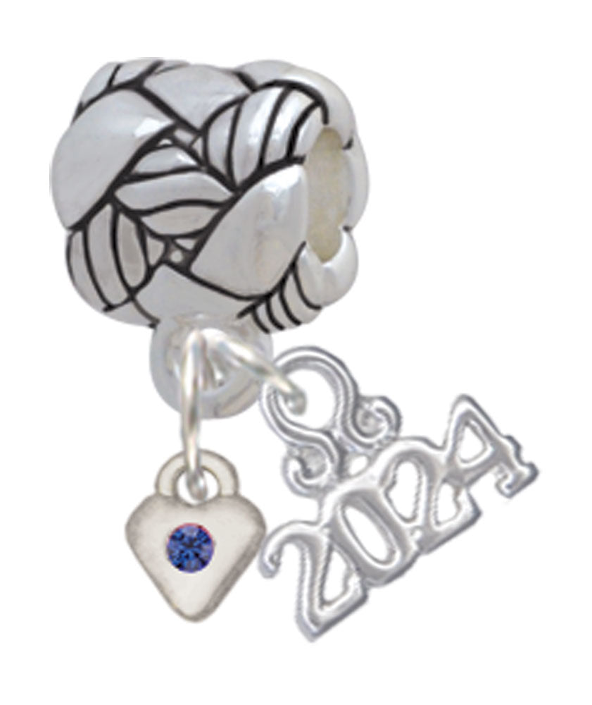 Delight Jewelry Silvertone Mini Birthday Month Crystal Heart Woven Rope Charm Bead Dangle with Year 2024 Image 9