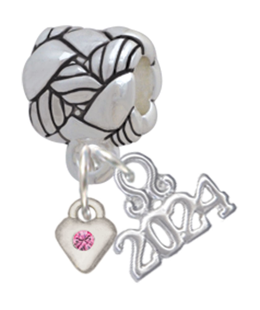 Delight Jewelry Silvertone Mini Birthday Month Crystal Heart Woven Rope Charm Bead Dangle with Year 2024 Image 10
