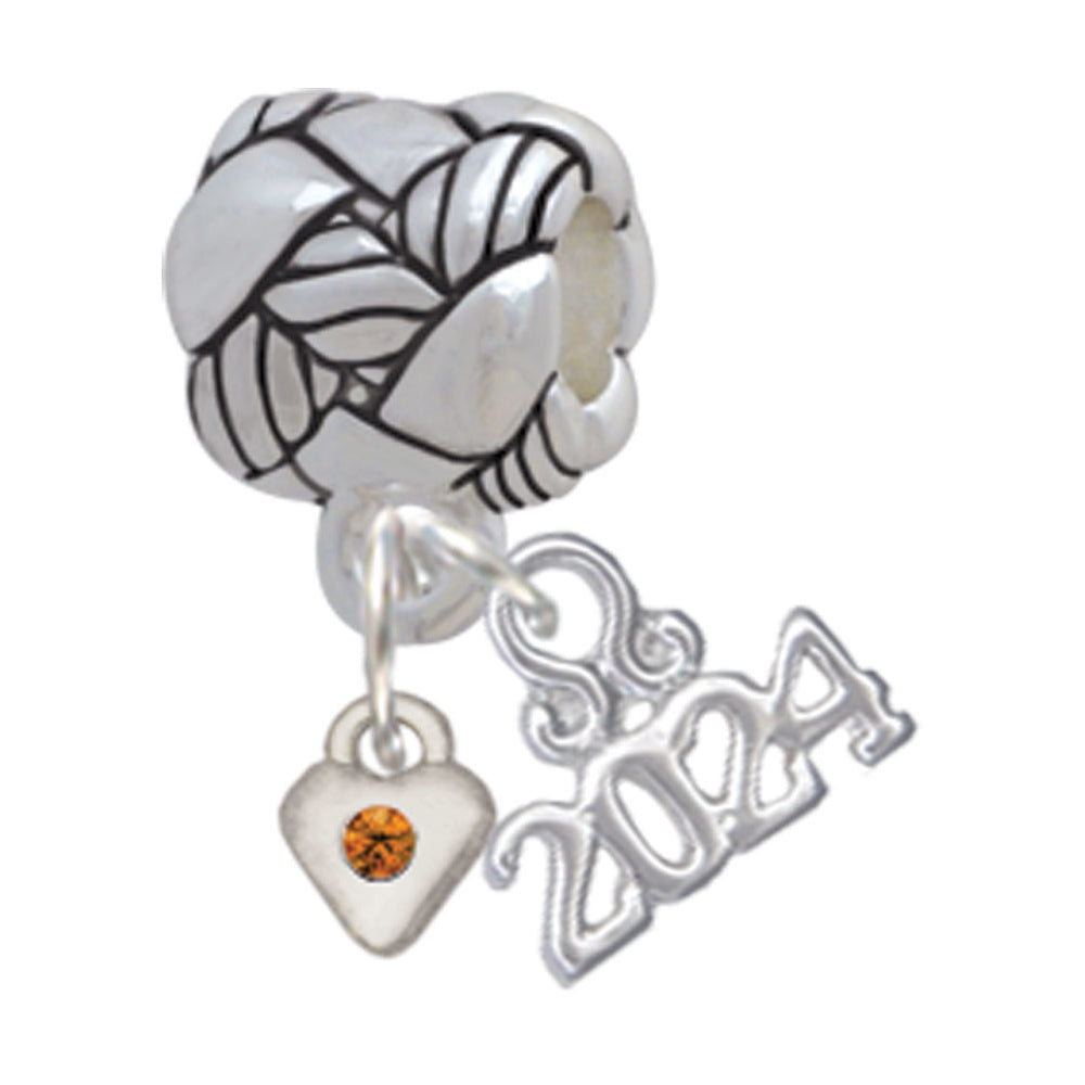 Delight Jewelry Silvertone Mini Birthday Month Crystal Heart Woven Rope Charm Bead Dangle with Year 2024 Image 11