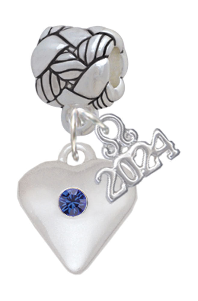 Delight Jewelry Silvertone Large Birthday Month Crystal Heart Woven Rope Charm Bead Dangle with Year 2024 Image 9