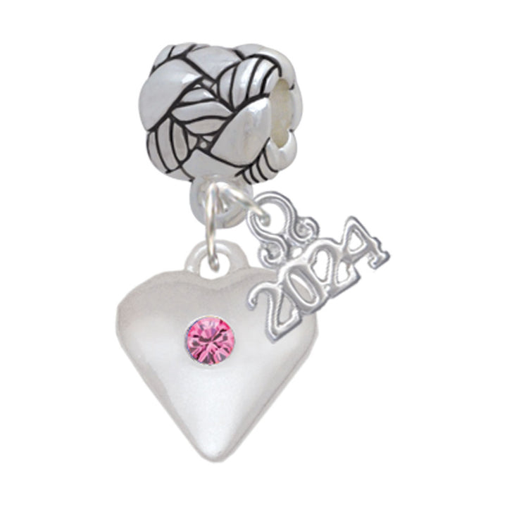 Delight Jewelry Silvertone Large Birthday Month Crystal Heart Woven Rope Charm Bead Dangle with Year 2024 Image 10