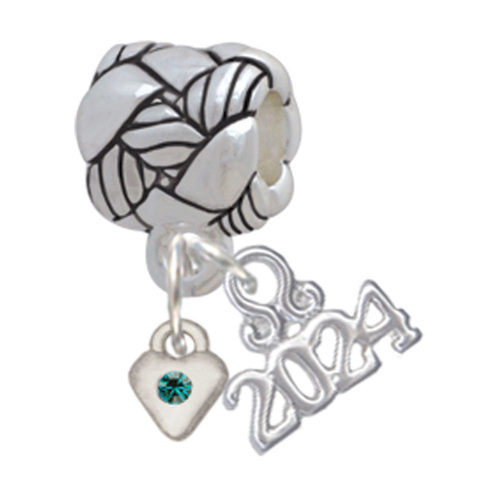 Delight Jewelry Silvertone Mini Birthday Month Crystal Heart Woven Rope Charm Bead Dangle with Year 2024 Image 12