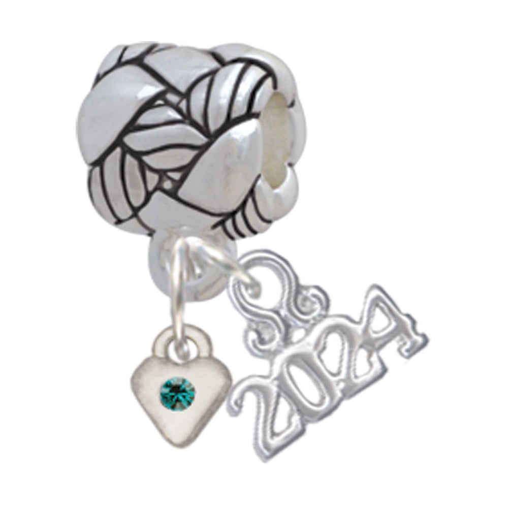 Delight Jewelry Silvertone Mini Birthday Month Crystal Heart Woven Rope Charm Bead Dangle with Year 2024 Image 1