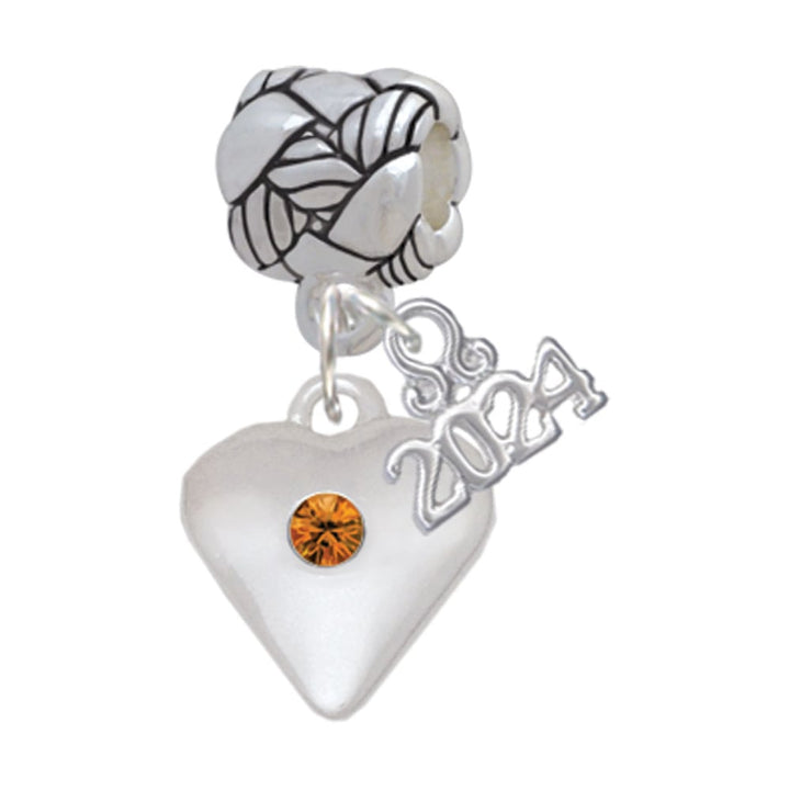 Delight Jewelry Silvertone Large Birthday Month Crystal Heart Woven Rope Charm Bead Dangle with Year 2024 Image 1