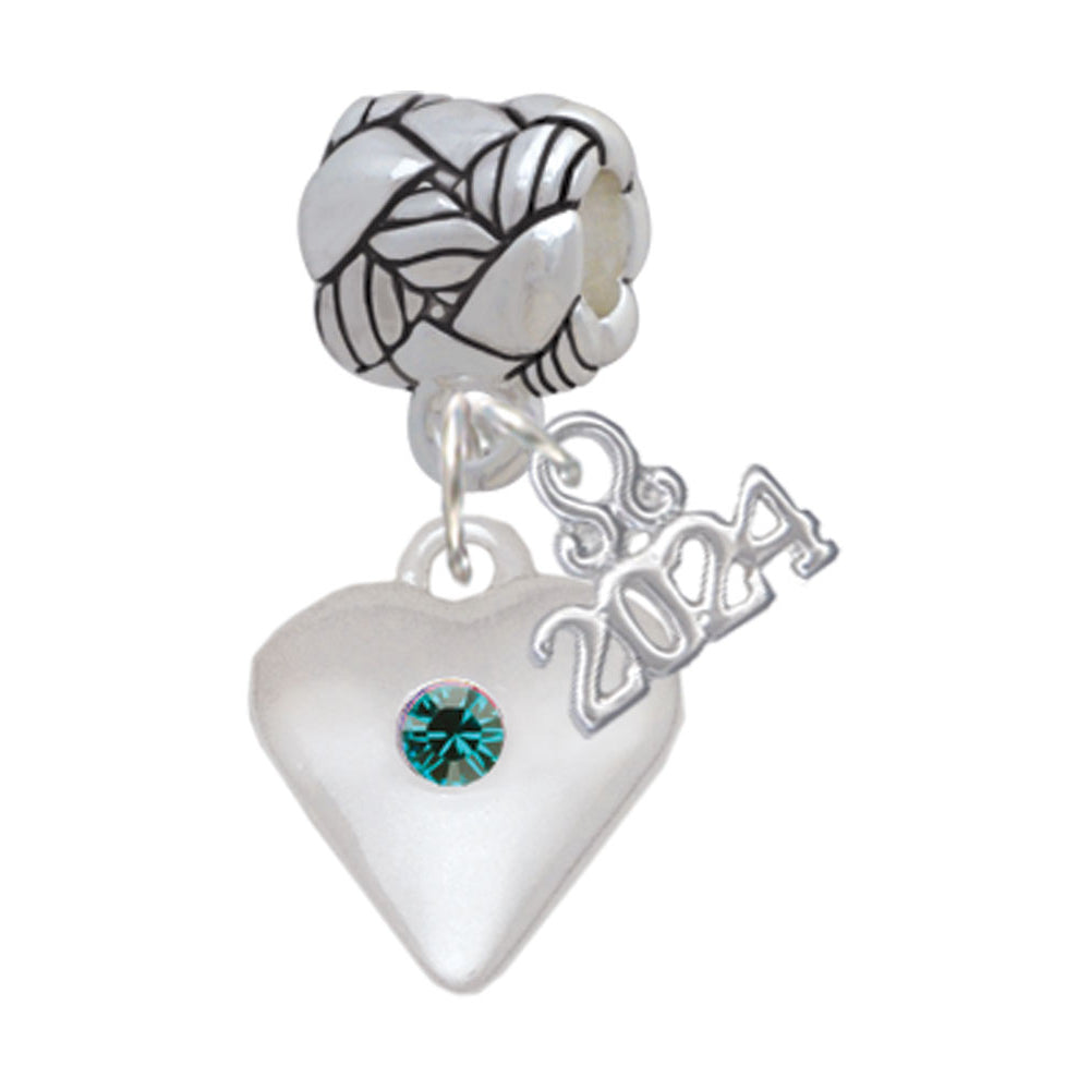 Delight Jewelry Silvertone Large Birthday Month Crystal Heart Woven Rope Charm Bead Dangle with Year 2024 Image 12