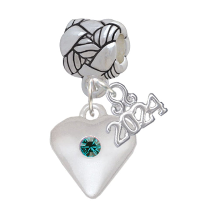 Delight Jewelry Silvertone Large Birthday Month Crystal Heart Woven Rope Charm Bead Dangle with Year 2024 Image 1