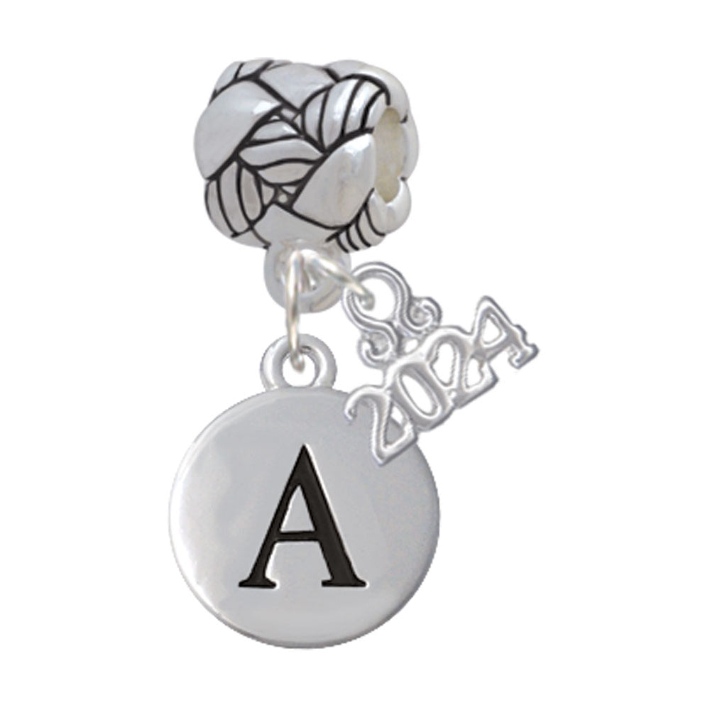 Delight Jewelry Silvertone Capital Letter - Pebble Disc - Woven Rope Charm Bead Dangle with Year 2024 Image 1