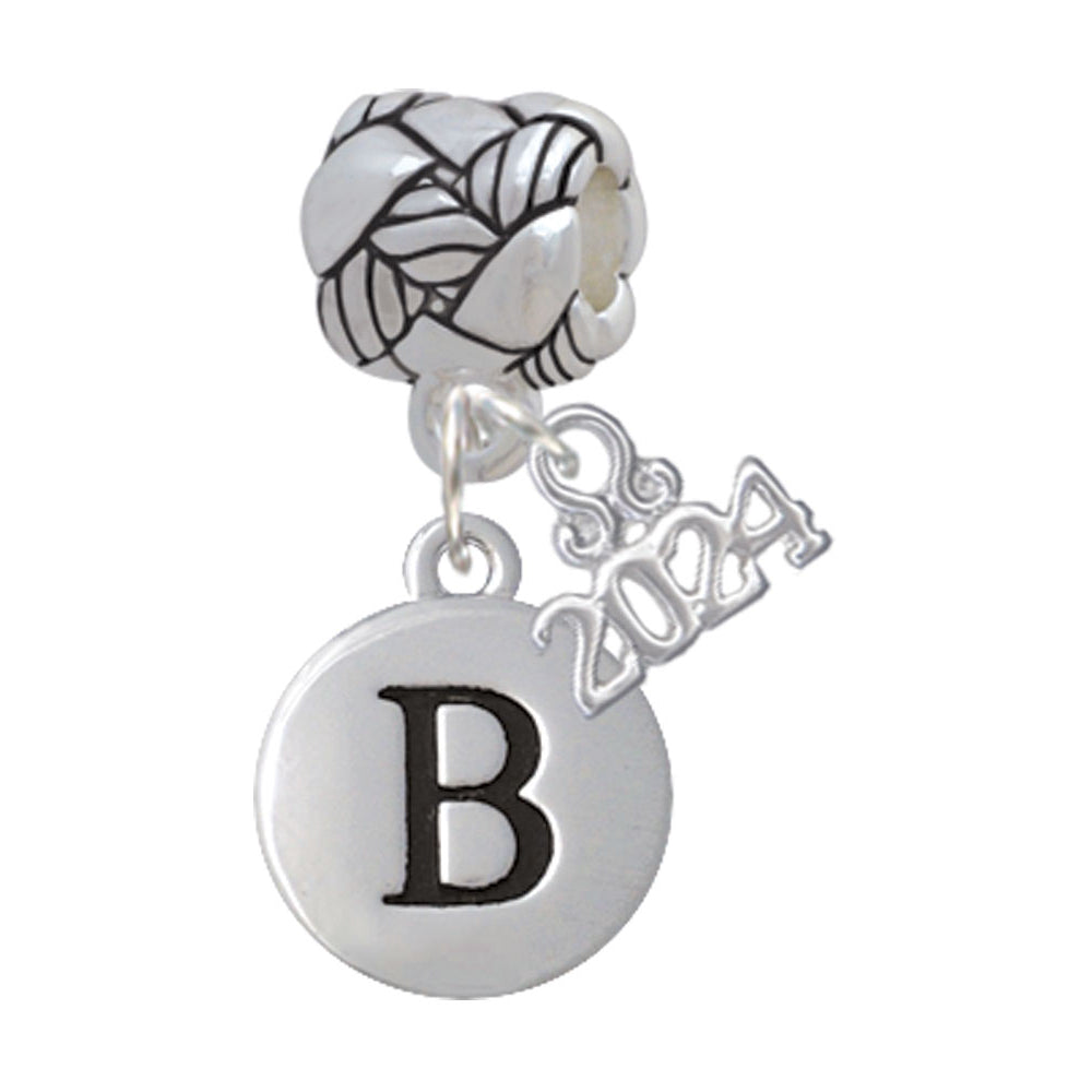 Delight Jewelry Silvertone Capital Letter - Pebble Disc - Woven Rope Charm Bead Dangle with Year 2024 Image 2