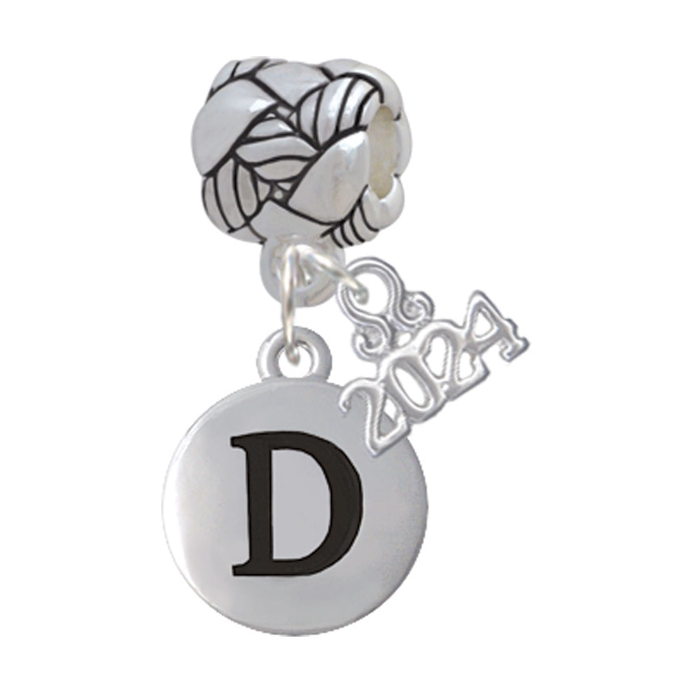 Delight Jewelry Silvertone Capital Letter - Pebble Disc - Woven Rope Charm Bead Dangle with Year 2024 Image 4