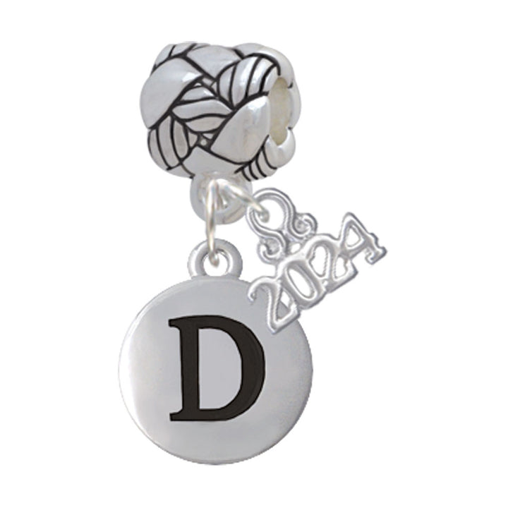 Delight Jewelry Silvertone Capital Letter - Pebble Disc - Woven Rope Charm Bead Dangle with Year 2024 Image 4