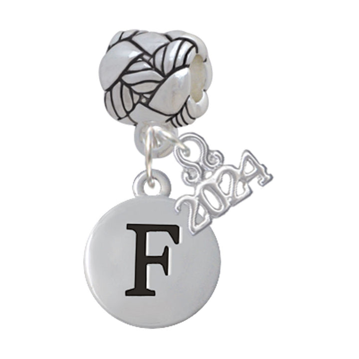 Delight Jewelry Silvertone Capital Letter - Pebble Disc - Woven Rope Charm Bead Dangle with Year 2024 Image 6