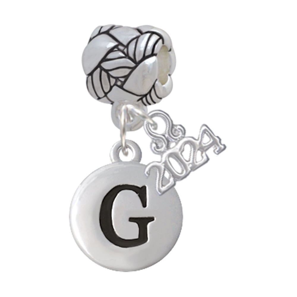 Delight Jewelry Silvertone Capital Letter - Pebble Disc - Woven Rope Charm Bead Dangle with Year 2024 Image 1