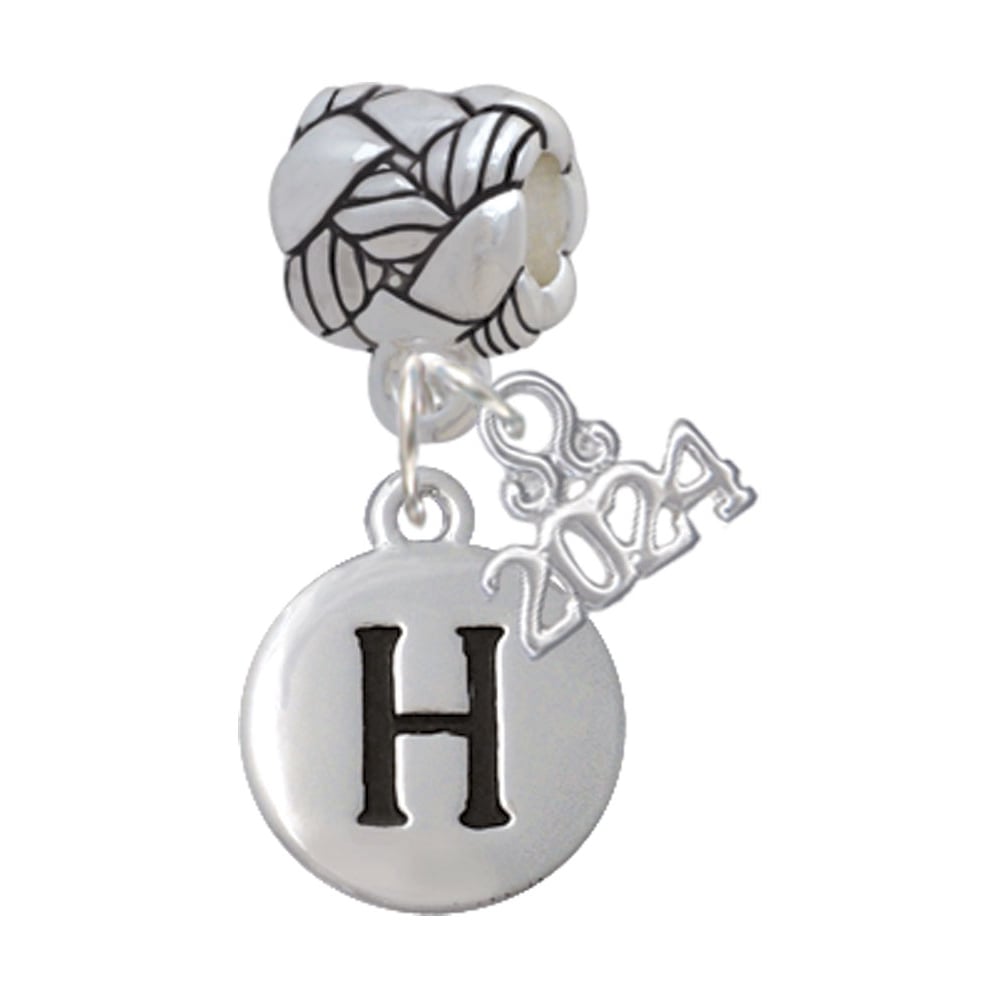 Delight Jewelry Silvertone Capital Letter - Pebble Disc - Woven Rope Charm Bead Dangle with Year 2024 Image 1