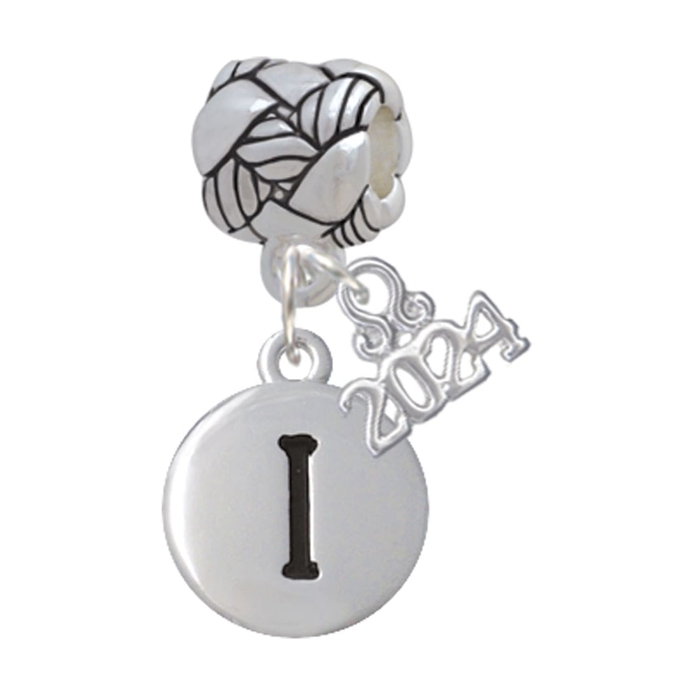 Delight Jewelry Silvertone Capital Letter - Pebble Disc - Woven Rope Charm Bead Dangle with Year 2024 Image 1