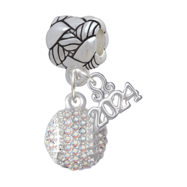 Delight Jewelry Silvertone Small Sparkle Crystal Softball Woven Rope Charm Bead Dangle with Year 2024 Image 1