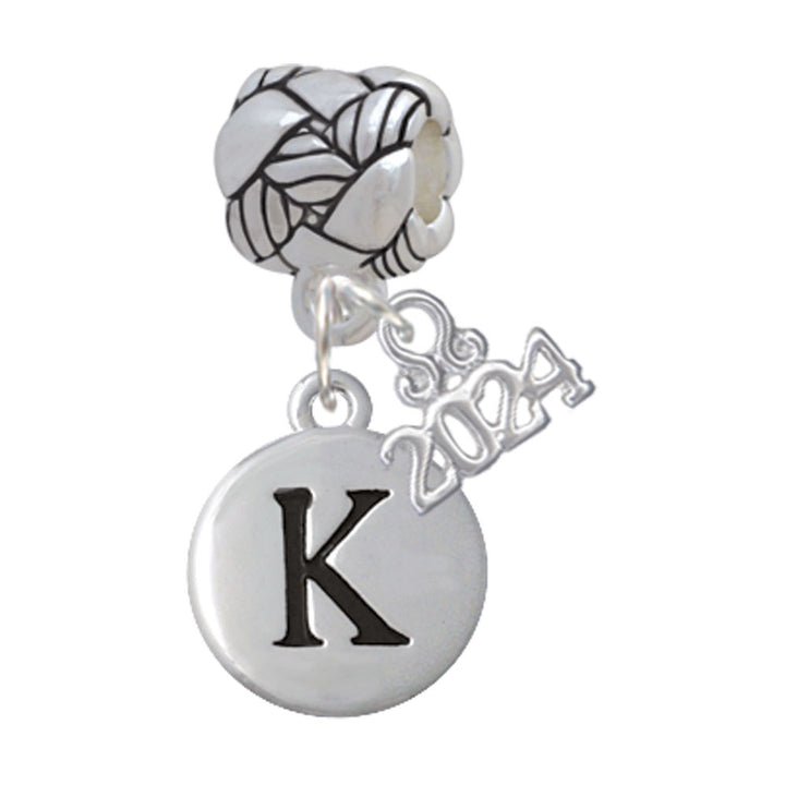 Delight Jewelry Silvertone Capital Letter - Pebble Disc - Woven Rope Charm Bead Dangle with Year 2024 Image 11