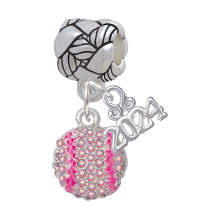 Delight Jewelry Silvertone Small Sparkle Crystal Softball Woven Rope Charm Bead Dangle with Year 2024 Image 4