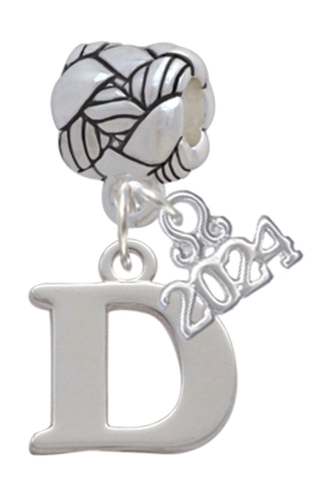 Delight Jewelry Silvertone Large Initial - Woven Rope Charm Bead Dangle with Year 2024 Image 1