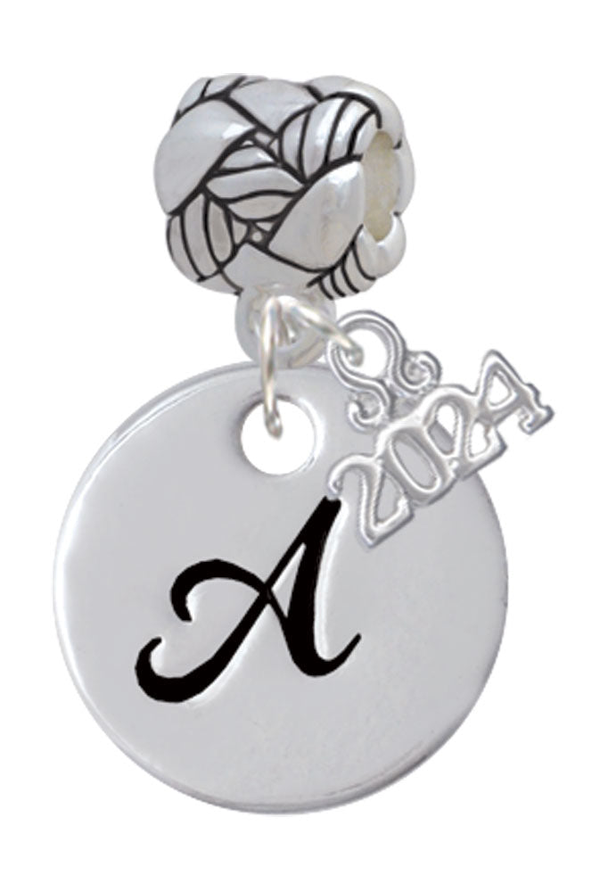 Delight Jewelry Silvertone Large Script Letter Disc - Woven Rope Charm Bead Dangle with Year 2024 Image 1