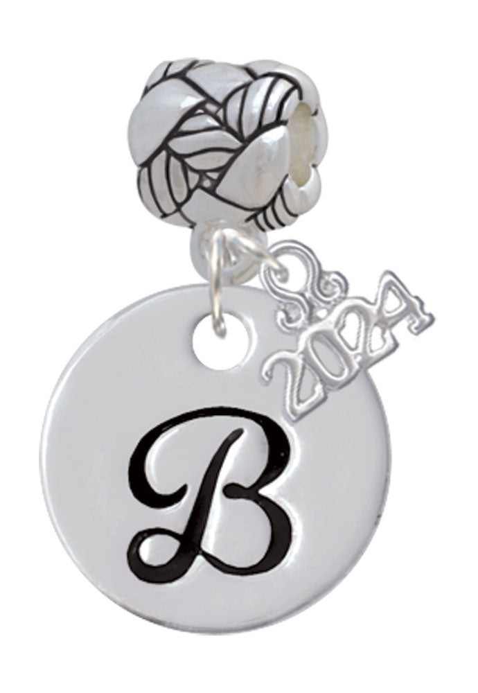 Delight Jewelry Silvertone Large Script Letter Disc - Woven Rope Charm Bead Dangle with Year 2024 Image 2