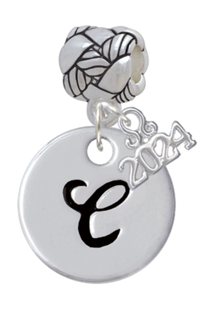 Delight Jewelry Silvertone Large Script Letter Disc - Woven Rope Charm Bead Dangle with Year 2024 Image 3