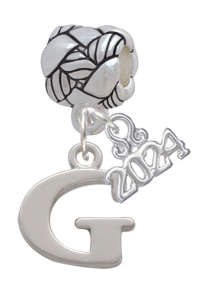 Delight Jewelry Silvertone Large Initial - Woven Rope Charm Bead Dangle with Year 2024 Image 1