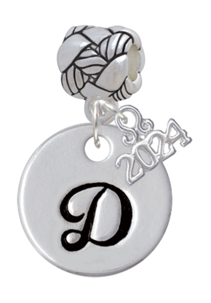 Delight Jewelry Silvertone Large Script Letter Disc - Woven Rope Charm Bead Dangle with Year 2024 Image 4