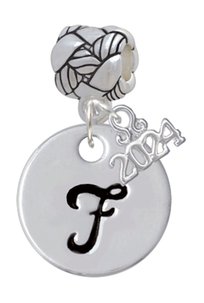 Delight Jewelry Silvertone Large Script Letter Disc - Woven Rope Charm Bead Dangle with Year 2024 Image 6