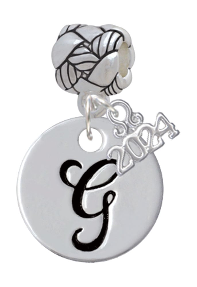 Delight Jewelry Silvertone Large Script Letter Disc - Woven Rope Charm Bead Dangle with Year 2024 Image 1