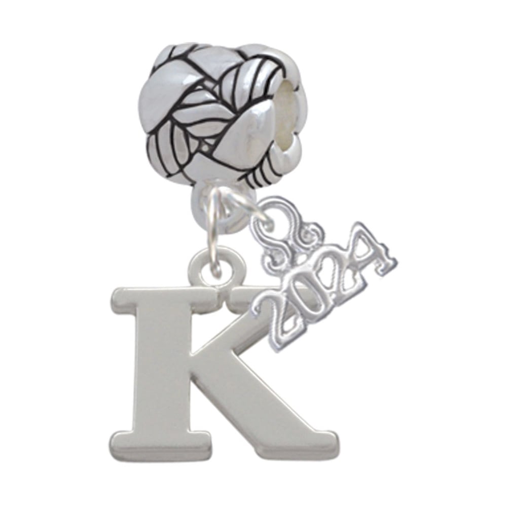 Delight Jewelry Silvertone Large Initial - Woven Rope Charm Bead Dangle with Year 2024 Image 1