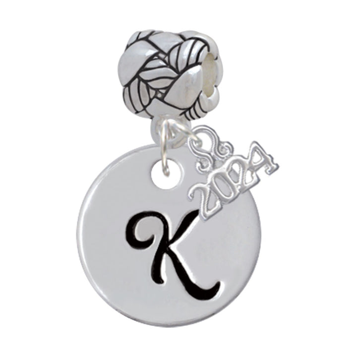 Delight Jewelry Silvertone Large Script Letter Disc - Woven Rope Charm Bead Dangle with Year 2024 Image 11