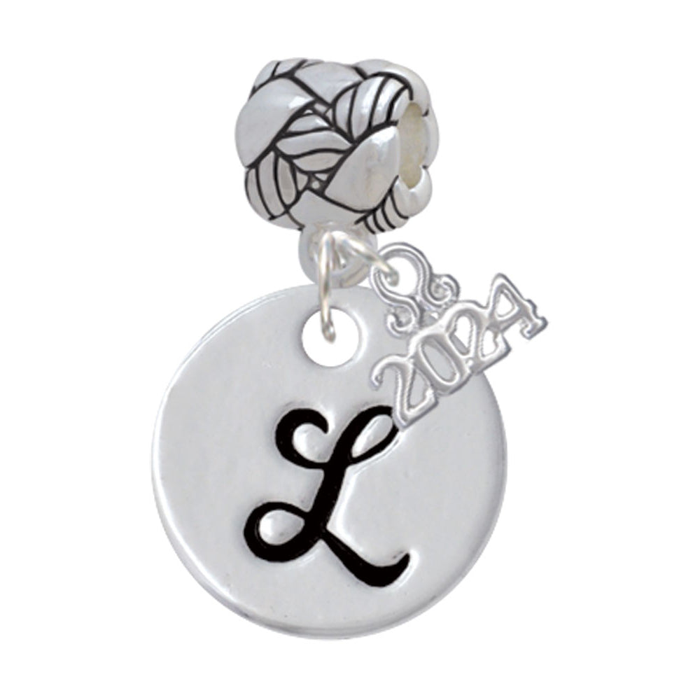 Delight Jewelry Silvertone Large Script Letter Disc - Woven Rope Charm Bead Dangle with Year 2024 Image 12