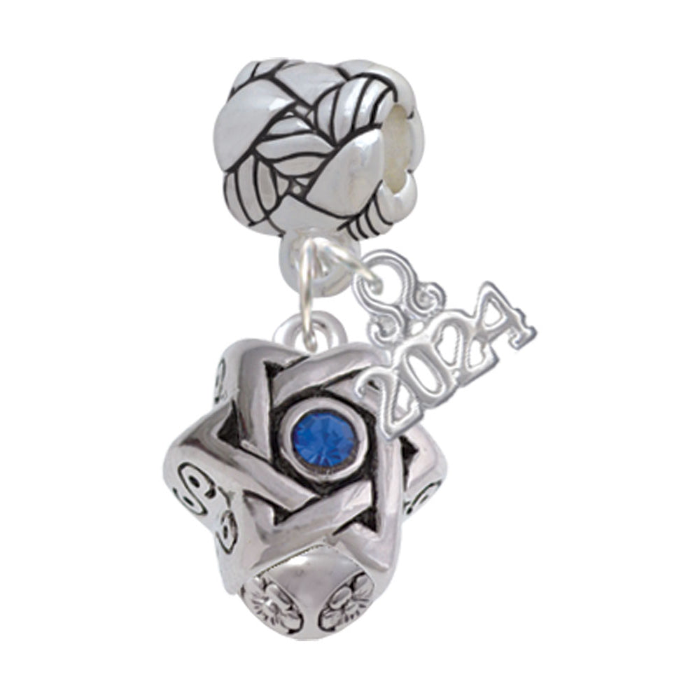 Delight Jewelry Plated Star of David with Blue Crystal Spinner Woven Rope Charm Bead Dangle with Year 2024 Image 1